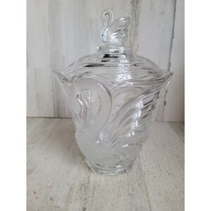 Lead crystal glass swan bird container lidded cottage core vintage home goose